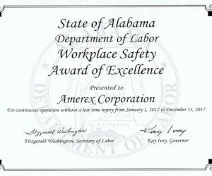 Amerex reçoit le prix de la sécurité en milieu de travail de l’Alabama